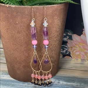 👑⭐️Adorned Crown amethyst rose quartz earrings